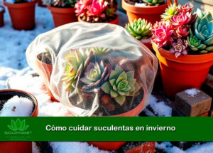 suculentas protegidas del frío con manta térmica